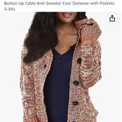 Aleumdr Womens Hooded Cardigans Casual Long Sleeve Button Up Cable Knit Sweater Coat Outwear with Pockets Medium