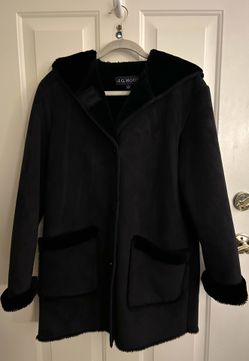 Womans Black Suede Sherpa Coat