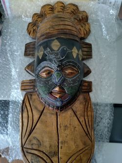 African Ghana Wood Carved Mask Decor