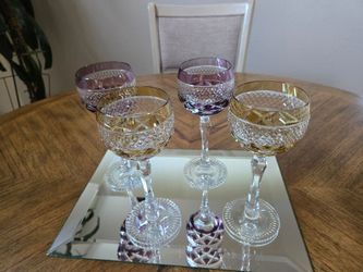 Set of 4 Colored Cut Crystal Wine Glasses