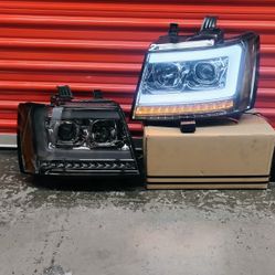 Fits 2007-2014 Tahoe LED DRL/SEQUENTIAL SIGNAL Black/Amber Projector Headlight