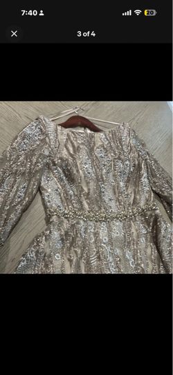 Silver Sequin Lace Long Sleeve Formal Gown Size 8