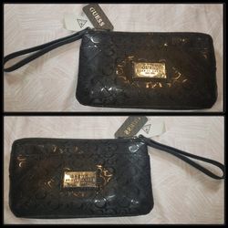 NEW WITH TAGS GUESS LOGO BLACK LOGO CLUTCH WALLET WRISTLET COIN PURSE ACCENT BAG ORGANIZER