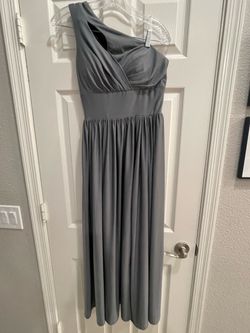Elegant Chic LAVETIR Dress Side Skirt Slit, Mermaid 1 Shoulder Slate Gray SZ Sm