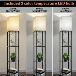 Floor Lamp with Shelves, Modern Square Standing Lamp with 3 Color Temperature Bulb
