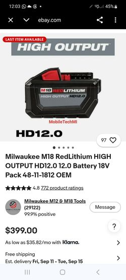 Milwaukee red lithium hd12.0 high output battery