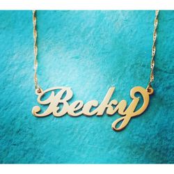 10k Custom Personalized Gold Name Plate Necklace 