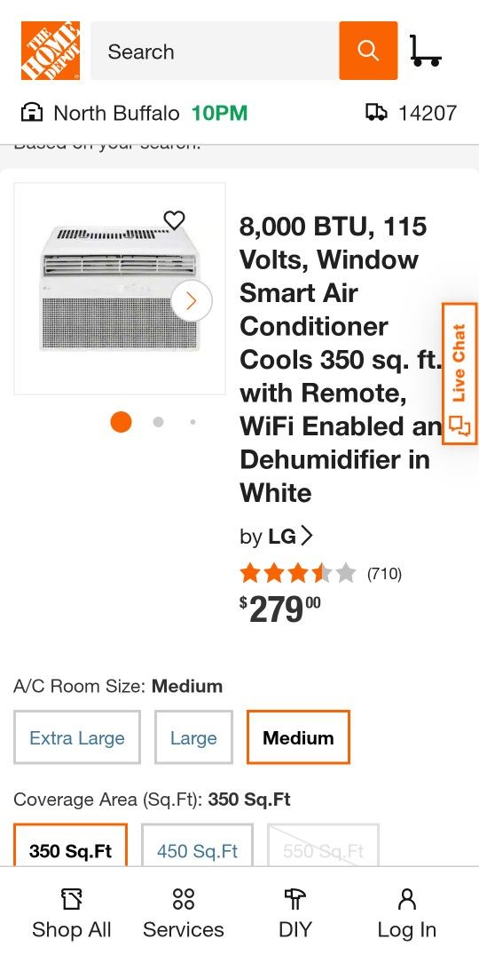 Lg 8,000 BTU Doe 115-Volts Window Air Conditioner Cools 350 sq. ft. with Remote in White