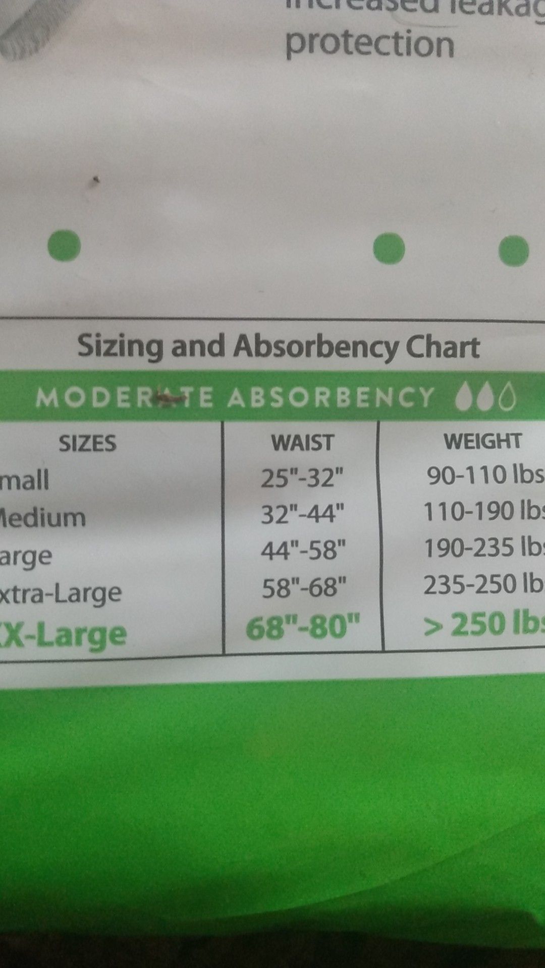 Adult XXL disposable diapers.