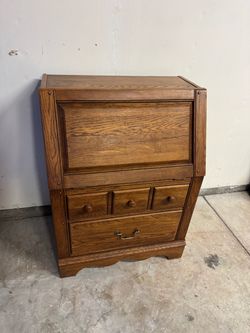Oak Drop-Front Secretary Desk with Drawers