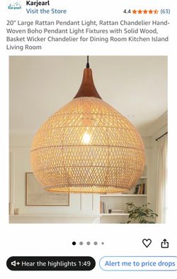 20" Large Rattan Wicker Pendant Light chandelier