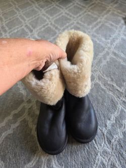 Black Leather Shearling-Lined Winter Boots