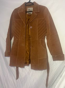 Vintage suede brown leather coat sz S