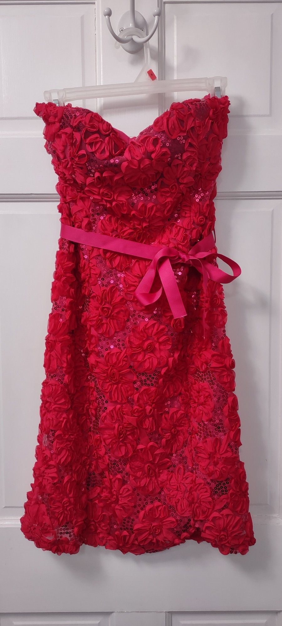 Heart 2 Heart Fuschia Mini Dress, Floral Embellishments & Sequins. Size L