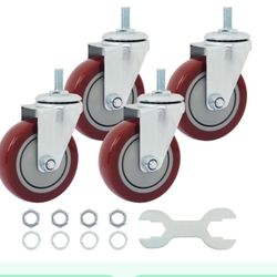 Finnhomy Swivel Caster Wheels 4 Inch Threaded Stem Casters Set Of 4 Heavy Duty 1/2"-13 X 1 Anti-Wear Polyurethane Industrial Castor Wheels For Cart/Fu