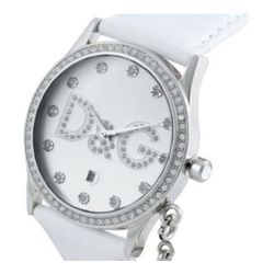 D&G GLORIA WHITE LEATHER AND CRYSTAL WOMENS WATCH DW0091