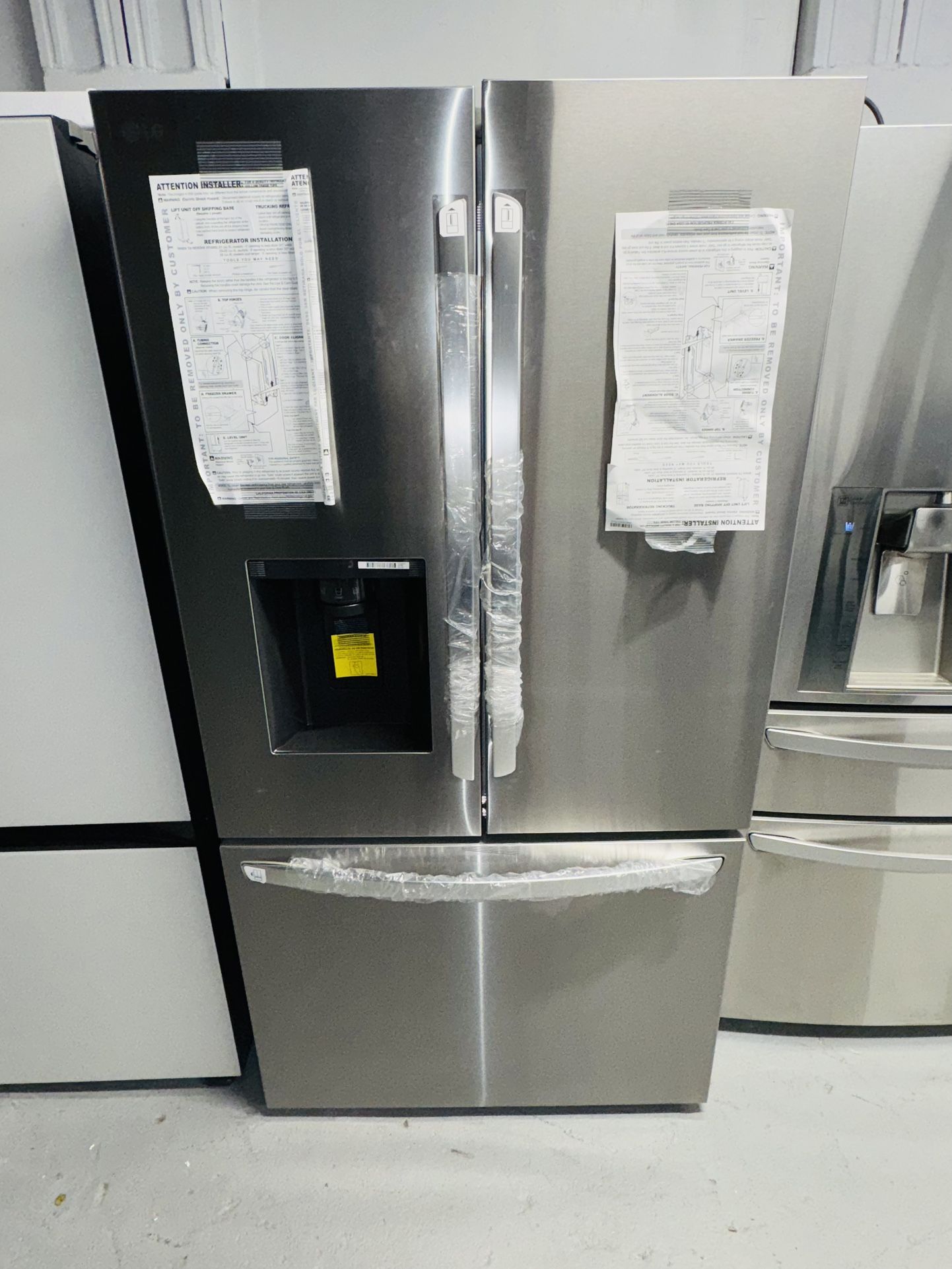 LG - 30.7 cu ft Smart Refrigerator with French Doors and Standard Depth, with Tall Ice and Water Dispenser - Stainless Steel