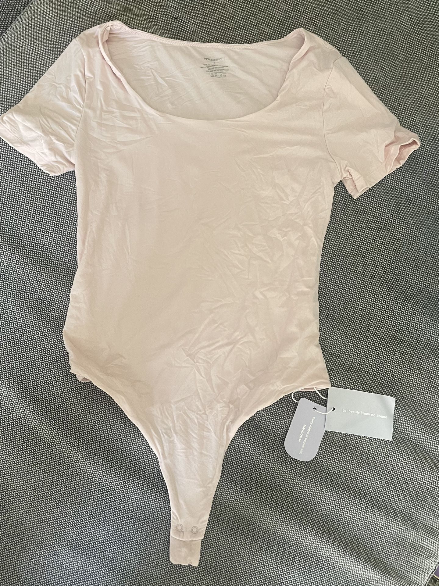 Mongopop Double Lined Short Sleeve Thong Bodysuit- Light Pink- Small