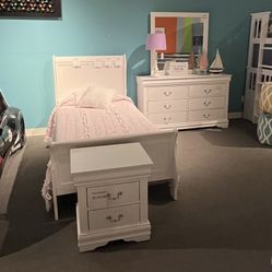 Twin Bed Frame, Dresser, Mirror And Nightstand 