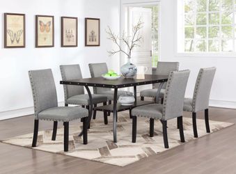 Brand New Dark Walnut & Grey 7pc Dining Table Set