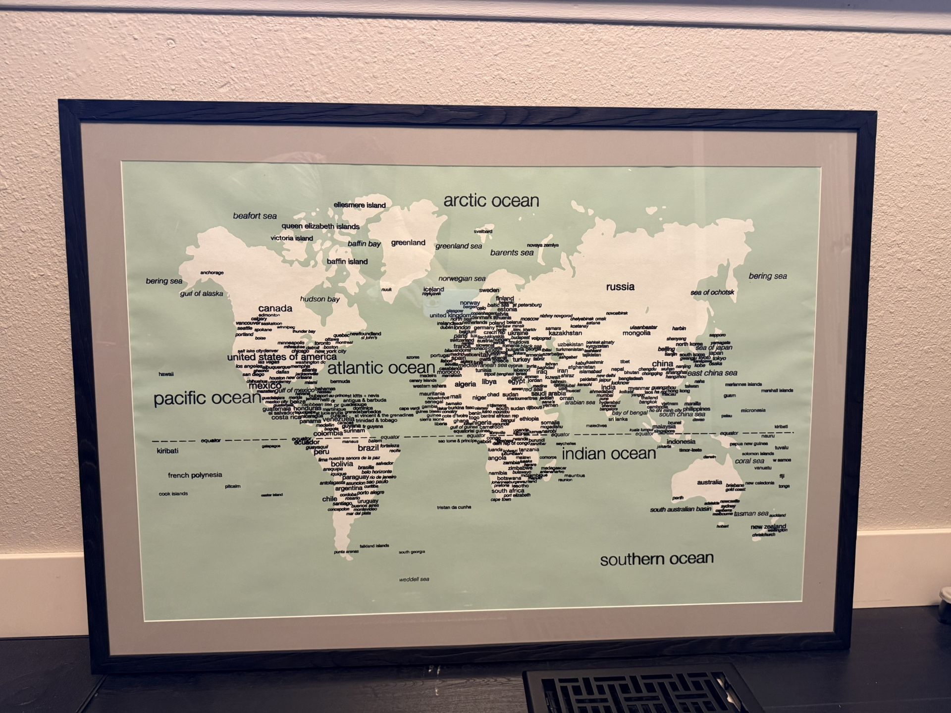 Professionally Framed World Map 