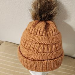 Womens Winter Knitted Beanie Hat Warm Fleece Lined with Pompom Cap 
