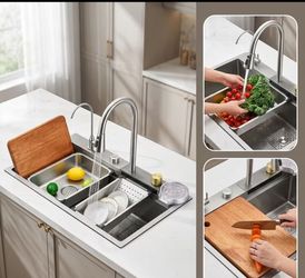Stainless Steel Kitchen Sink with Pull-Down Faucet