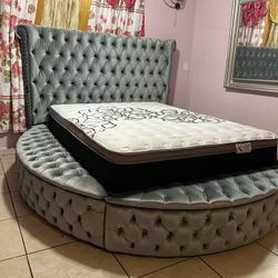 Queen Size Bed Frame And Mattress Included. New In A Box.  Round Bed Frame With Storage 