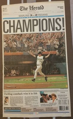 Marlins 1997 World Series Champions Original Newspaper Front Page 