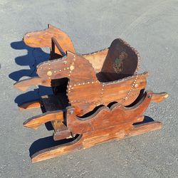 Rocking horse, Nail Studs, Wooden Glider "Double Horse" Child seat