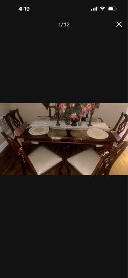 Cherry oak table 6 chairs set