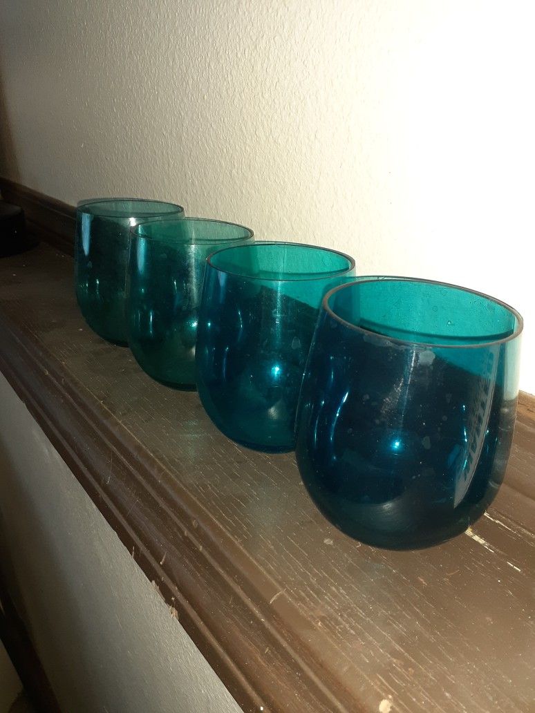 4 Clear Aqua Blue Tumblers Cash