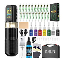 Wireless Rotary Tattoo Gun Kit, 7 Adjustable Strokes 2.4-4.2mm, 1800mAh Battery, Custom Core-less Motors, 20 Needles & 7 Inks for Beginners & Artists 