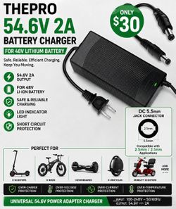 THEPRO 54.6V 2A Scooter Charger for 48V Lithium Battery – 5.5mm DC Connector