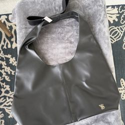 Victoria’s Secret Sleek Black Bow Shoulder Hobo Bag w/ Gold Monogram VS Accent