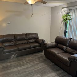 2 Faux Leather Dark Brown Couches 