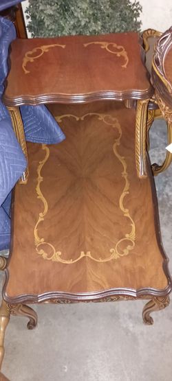 Living Room Set Of 3 Carved Inlaid Wood Tables $99 for all 3