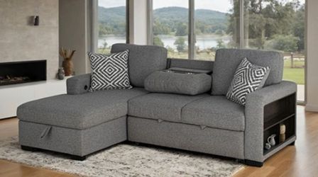 Brand New Grey Sectional Sofa Storage Sleeper