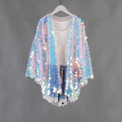 rave clothing, festival outfit,disco sequin kimono