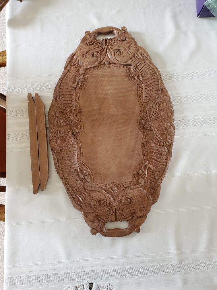 Vintage Hand Carved In India Wood Serving Tray.