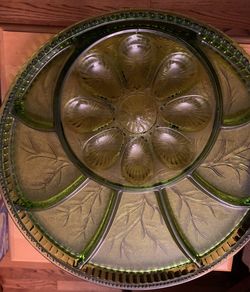 Green Glass Egg and Relish Tray