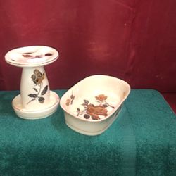 Vintage RARE Gold & Platinum Roses Soap Dish & Toothbrush Stand Available Read Description 