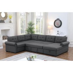 Extended 114" Pull-out Sleeper Sofa Bed Sectional Couch With Storage Chaise 