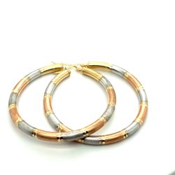 14kt Gold Large Tricolor Round Satin Hoop Earrings 4x50mm 169564 10