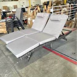 Newly Assembled 79'' Reclining Chair Set of 2 Chaise Lounge Wicker Reclining Lounge Chair PE Rattan