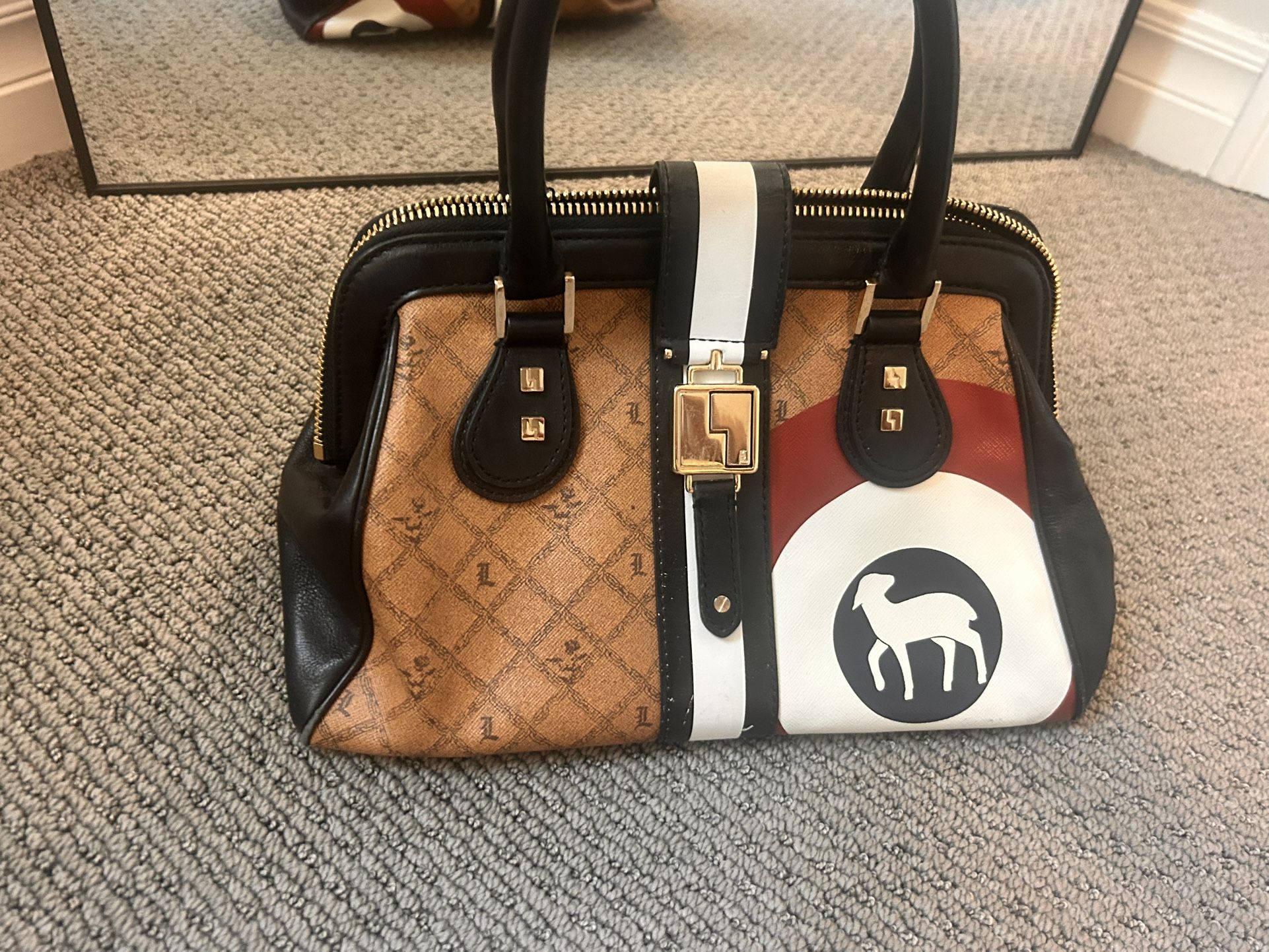 L.A.M.B. Gwen Stefani Bullseye Leather Bag Vintage Y2K Leather Canvas Leather