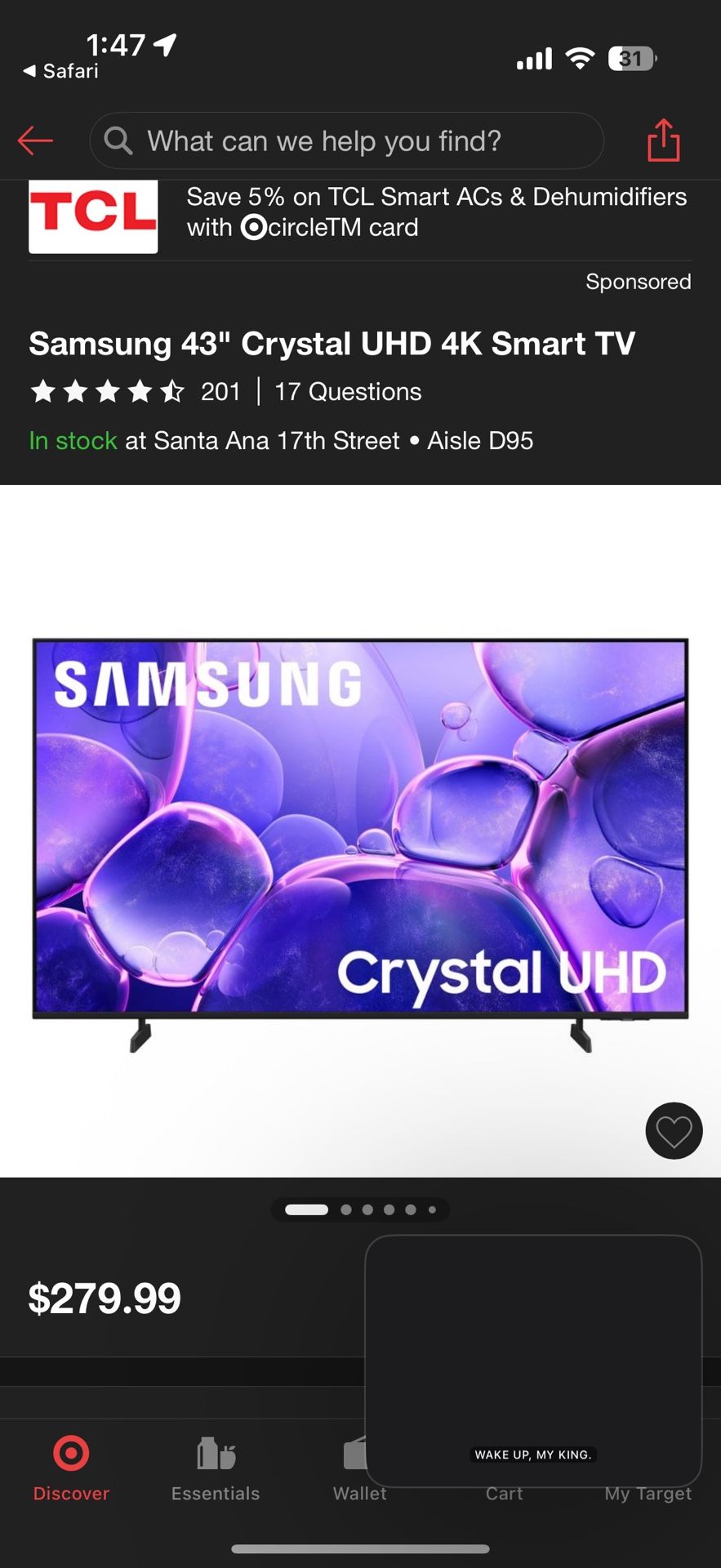 Samsung - 43” Class CU7000 Crystal UHD 4K Smart Tizen TV (2023) Used Great Condition