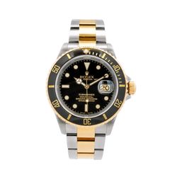 Rolex Submariner 40mm Pre-owned Rolex Submariner. Has a 40mm stainless steel case with a two-tone, 18K yellow gold and stainless steel, oyster bracele