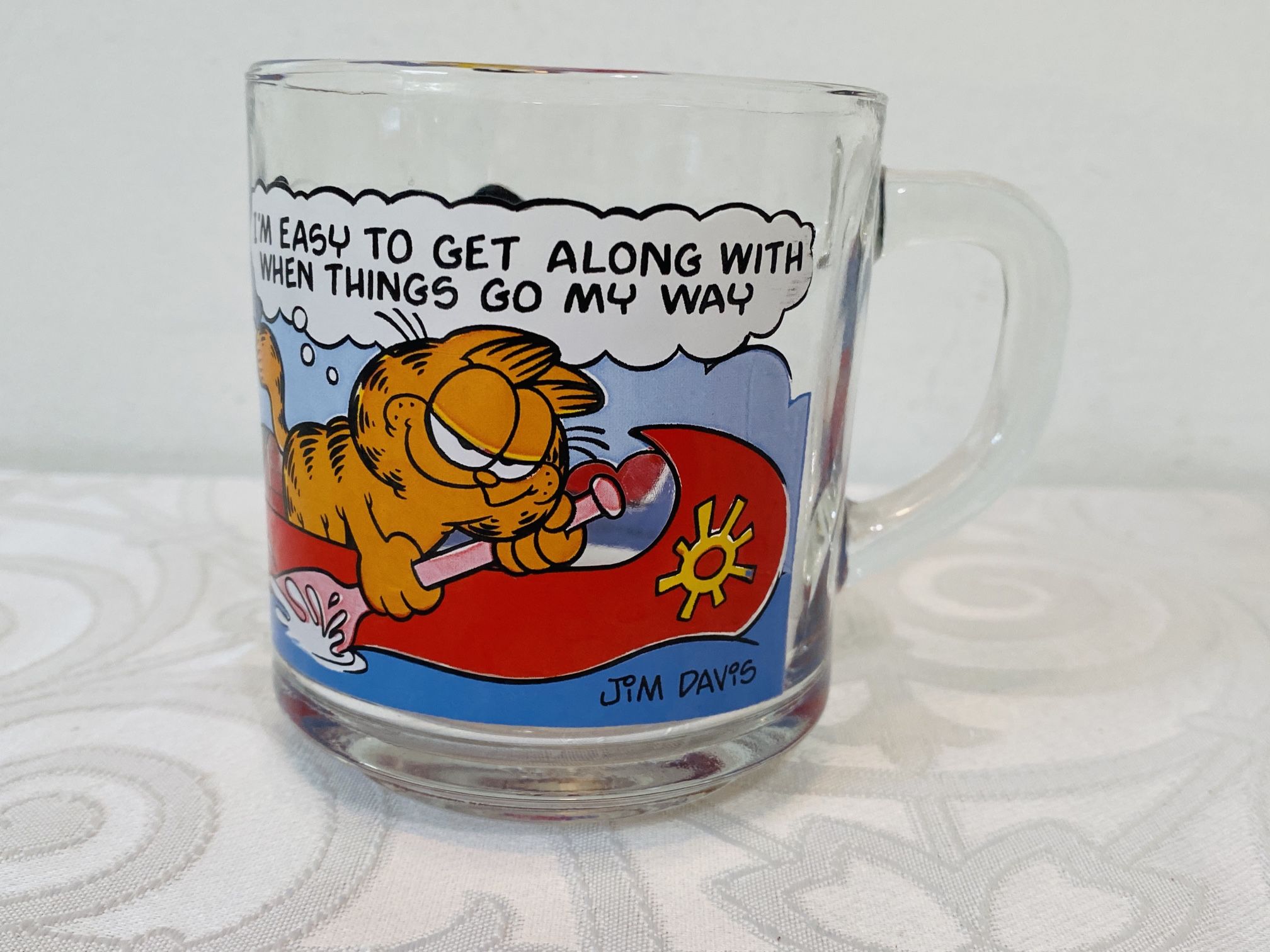VNTG GARFIELD MCDONALDS GLASS MUG "I'M EASY TO GET ALONG WITH..." 1978 EUC