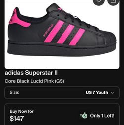 adidas Superstar II
Core Black Lucid Pink (GS)
Used
Size 2.5y